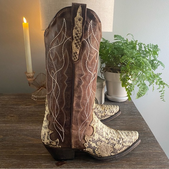 Dan Post Python Wicked Genuine Snakeskin Leather Western Cowgirl Cowboy Boots 7M - Picture 6 of 16